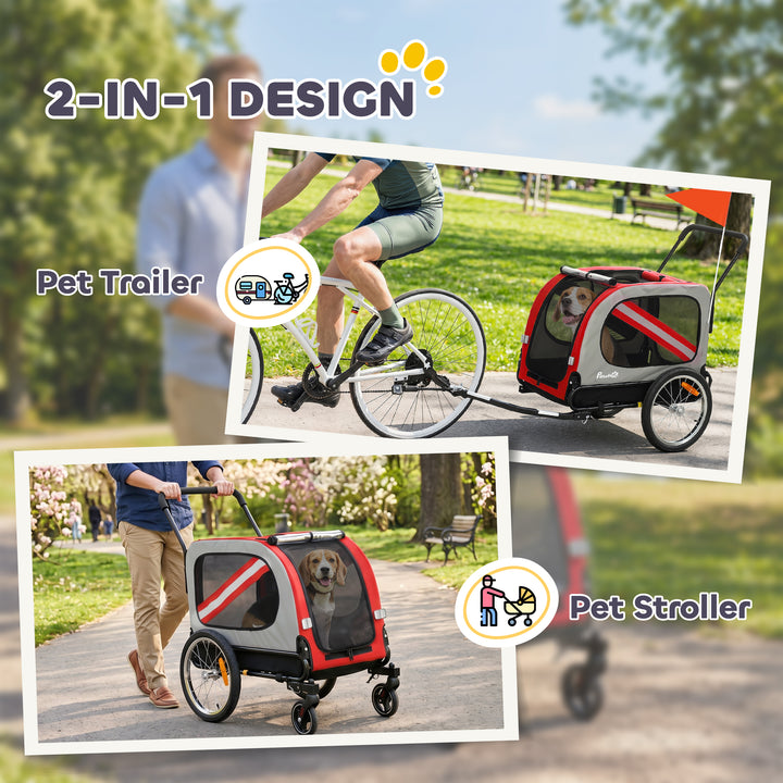 2-In-1 Dog Bike Trailer Pet Stroller with Universal Wheel Reflector Fl
