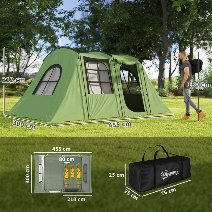 4 Man Tunnel Tent, Family Camping Tent with Porch, Bedroom and Living Area, Sewn in Groundsheet, 3000mm Waterproof, Portable with Bag for Hiking, Festival, Backpacking, Green
