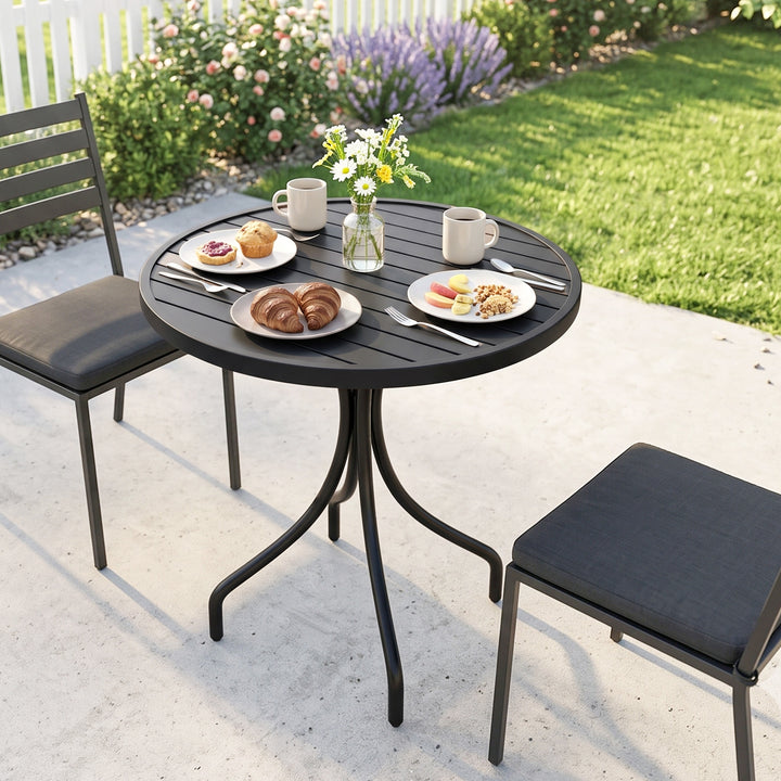 66cm Patio Table, Round Garden Table, Outdoor Side Table with Steel Fr