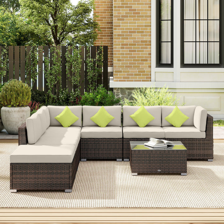8 Piece Rattan Corner Sofa Set with Wide & Deep Seat, Assembled Aluminium PE Rattan Garden Furniture Set with Thick Cushions and Glass Top Table for Outdoor, Conservatory, Mixed Brown