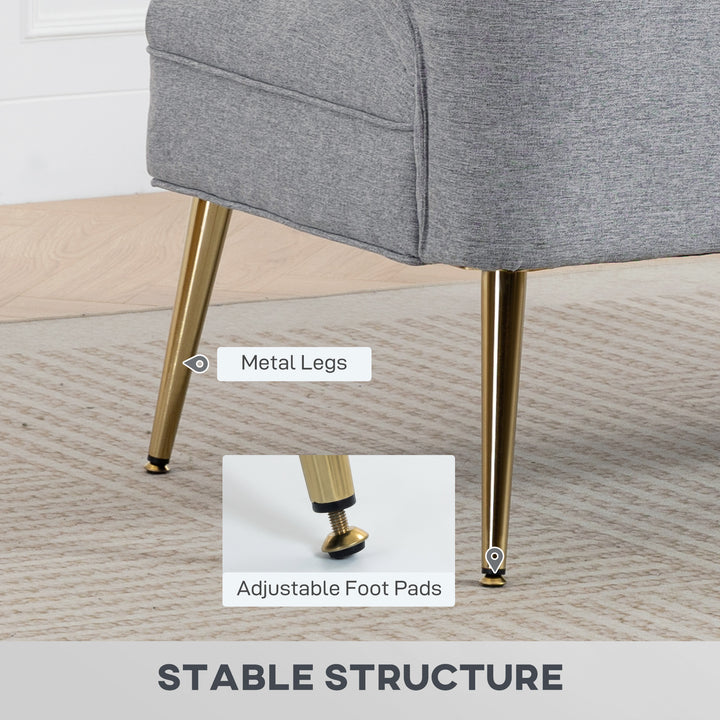 2 Seater Sofa, Linen-look Fabric Small Sofa with Wing Back, Thick Seat, Metal Legs
