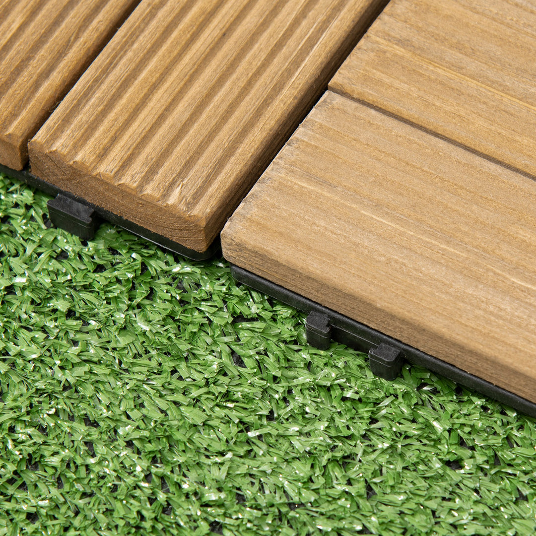 27 Pcs Wooden Interlocking Decking Tiles, Outdoor Flooring Tiles for Patio, Balcony, Terrace, Hot Tub, 30 x 30 cm per Piece, 2.5㎡ per Pack, Brown