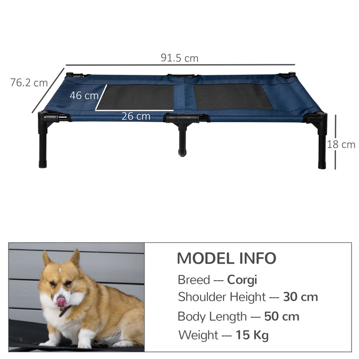 Raised Dog Bed Cat Elevated Lifted Puppy Pet Elevated Cot Portable Camping Basket – Blue (Large)