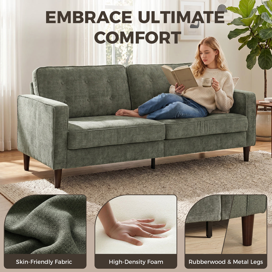 3 Seater Sofa Button Tufted Upholstered Couch with Wood Legs for Livin