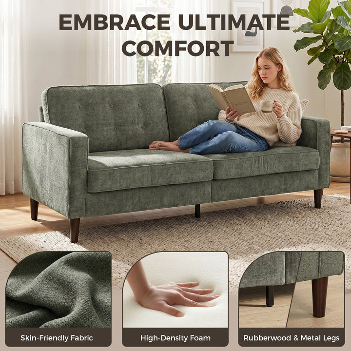 3 Seater Sofa Button Tufted Upholstered Couch with Wood Legs for Livin