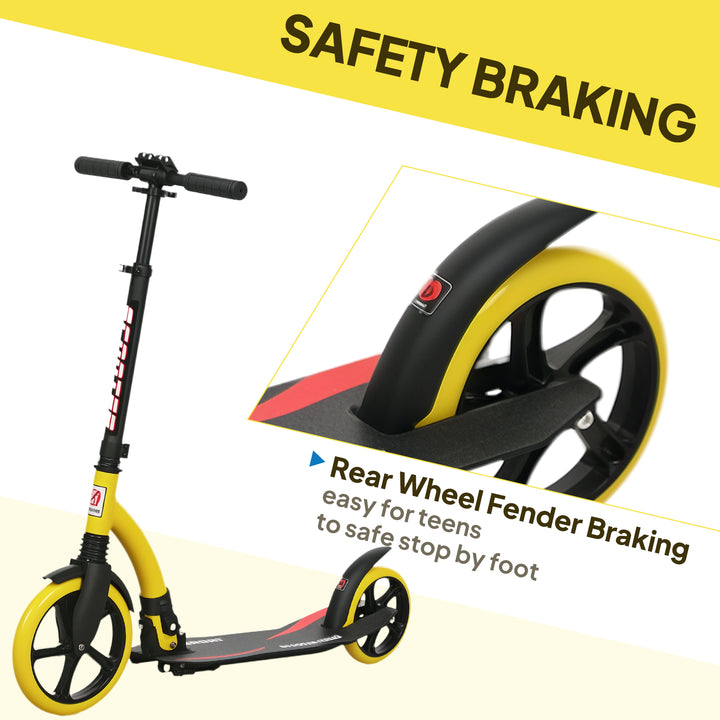 Foldable Kick Scooter with Double Shock Absorption and Big Wheels, Height Adjustable Aluminium Frame Big Wheel Scooter for 14+ Teens Adult - Yellow