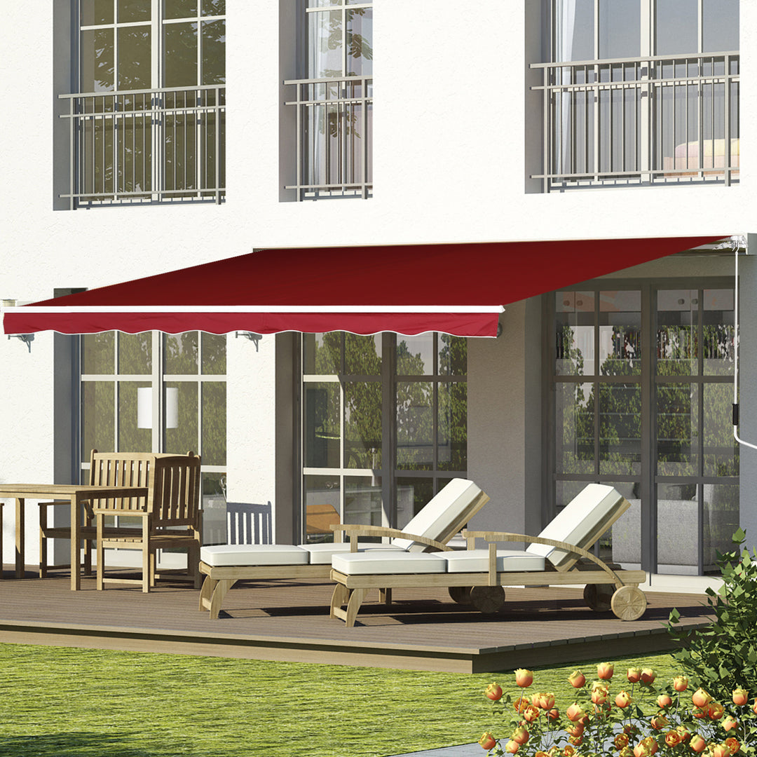 Outsunny Retractable Sun Shade Awning for Patio, Manual, Outdoor Deck Canopy Shelter, 2.5mx2m, Dark Red | Aosom UK