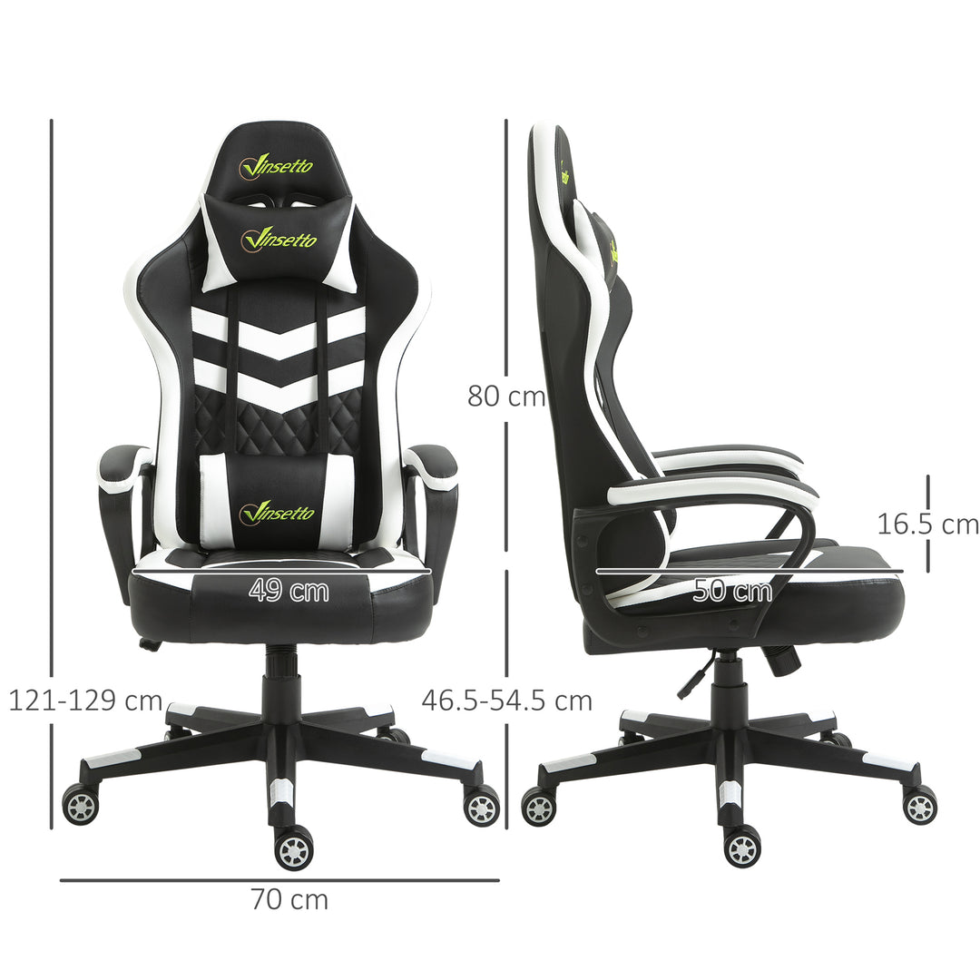 Gaming Chair, Computer Desk Chair with Lumbar Support, Faux Leather Racing Chair with Headrest and Swivel Wheels for Home Office, Black White