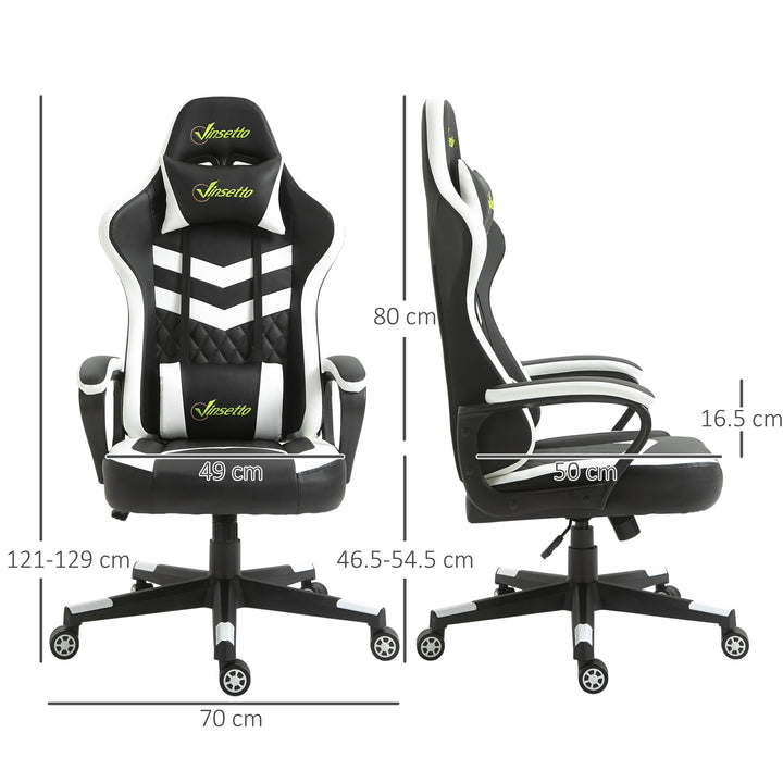 Gaming Chair, Computer Desk Chair with Lumbar Support, Faux Leather Racing Chair with Headrest and Swivel Wheels for Home Office, Black White