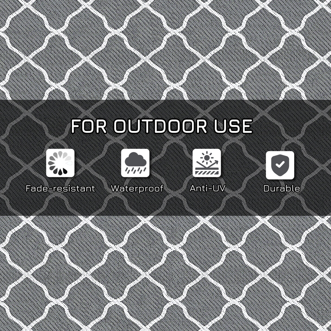 Reversible Outdoor Rug with Carry Bag, Waterproof Plastic Straw Mat for Garden, Deck, RV, Picnic, Beach, Camping, 182 x 274cm, Grey