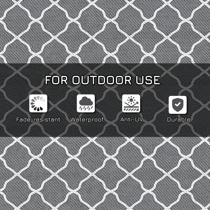 Reversible Outdoor Rug with Carry Bag, Waterproof Plastic Straw Mat for Garden, Deck, RV, Picnic, Beach, Camping, 182 x 274cm, Grey