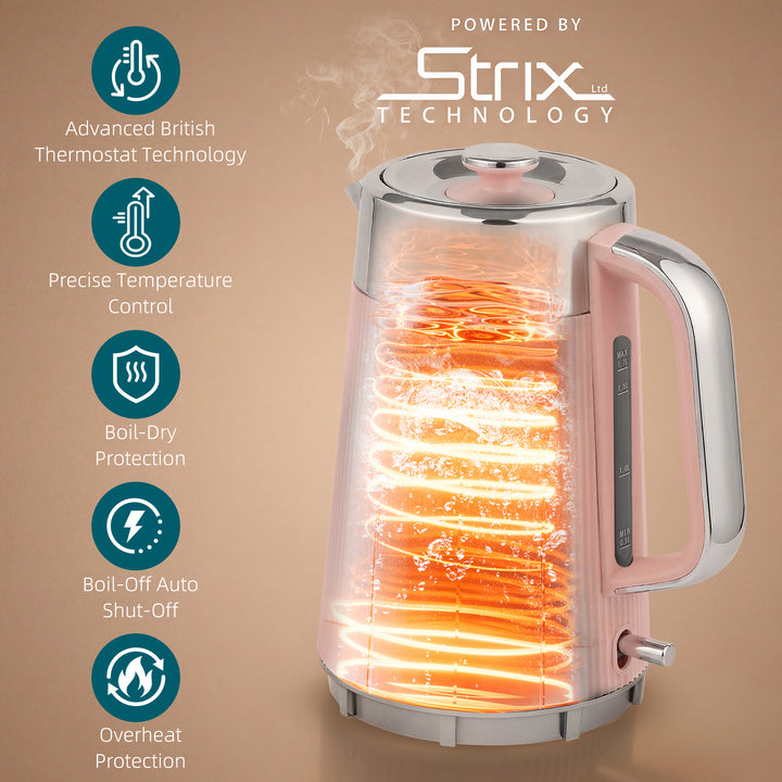 Electric Stainless Steel Kettle and Toaster Set, 3000W 1.7L UK Strix T