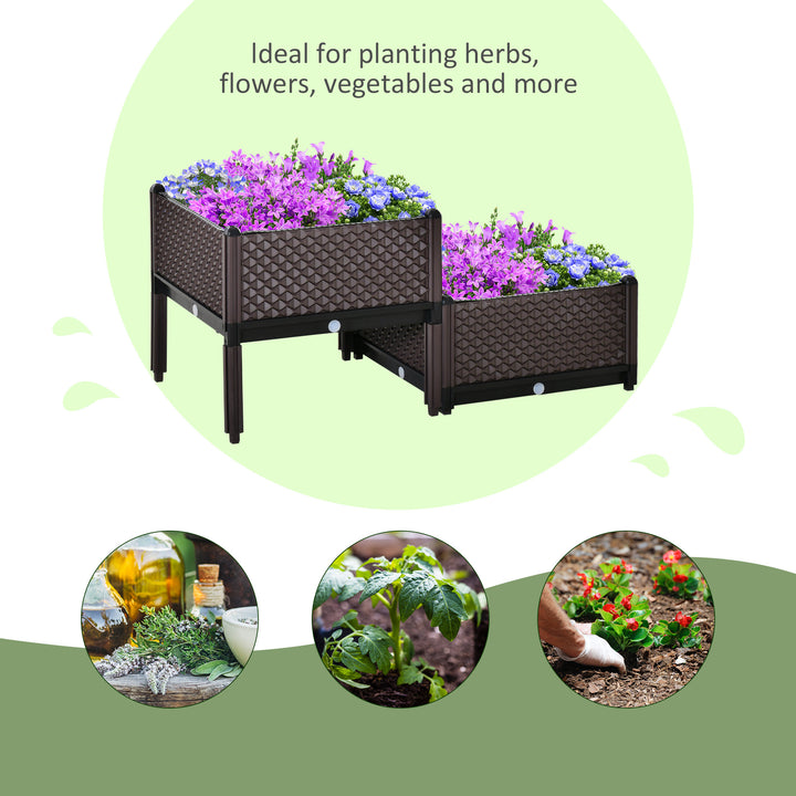 50cm x 50cm x 46.5cm Set of 2 41L Plastic Raised Garden Bed, Planter Box, Flower Vegetables Planting Container with Self-Watering Design and Drainage Holes for Patio Balcony