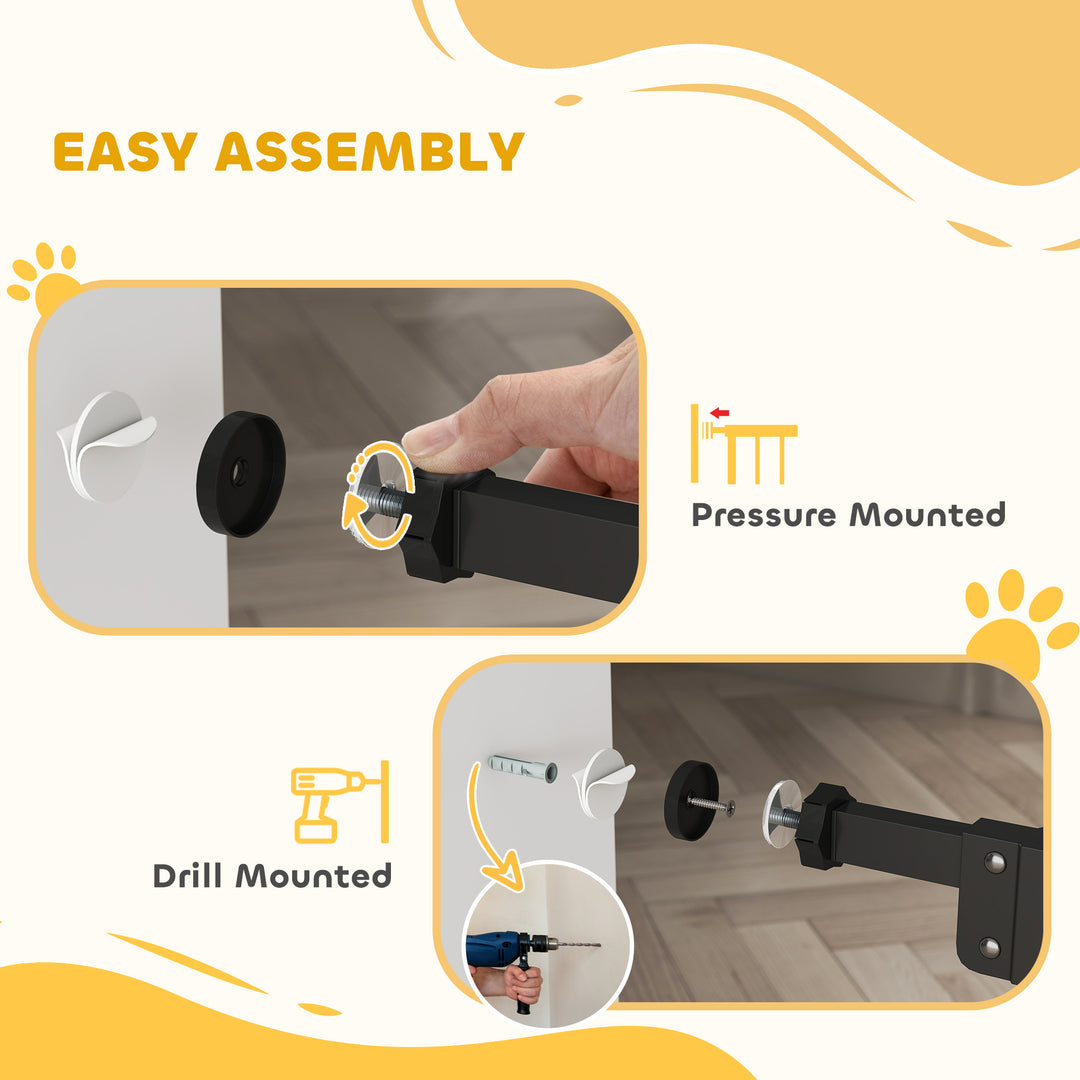 Extra Tall Pet Gate, Indoor Dog Safety Gate, with Cat Flap, Auto Close, 74-80cm Wide - Black