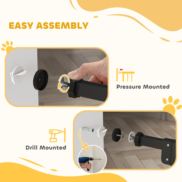 Extra Tall Pet Gate, Indoor Dog Safety Gate, with Cat Flap, Auto Close, 74-80cm Wide - Black