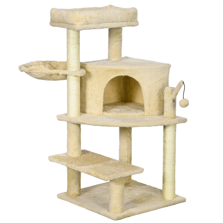 PawHut Tall Cat Tree with Sisal Scratching Posts, 100cm Activity Centre, Plush Platform, Cream White | Aosom UK