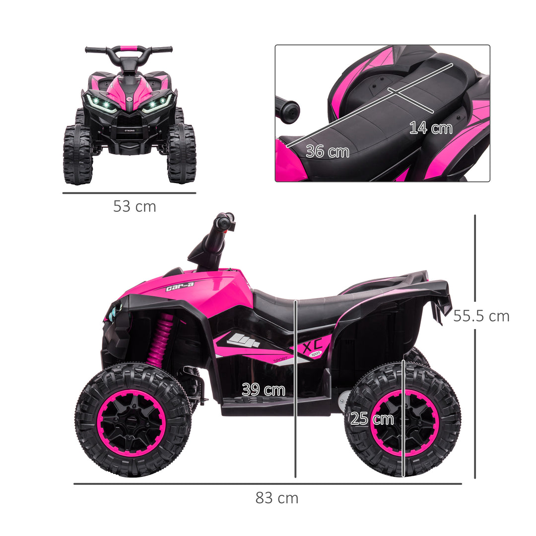 12V Ride-On Quad Bike w/ Music, Horn, for Ages 3-5 Years - Pink
