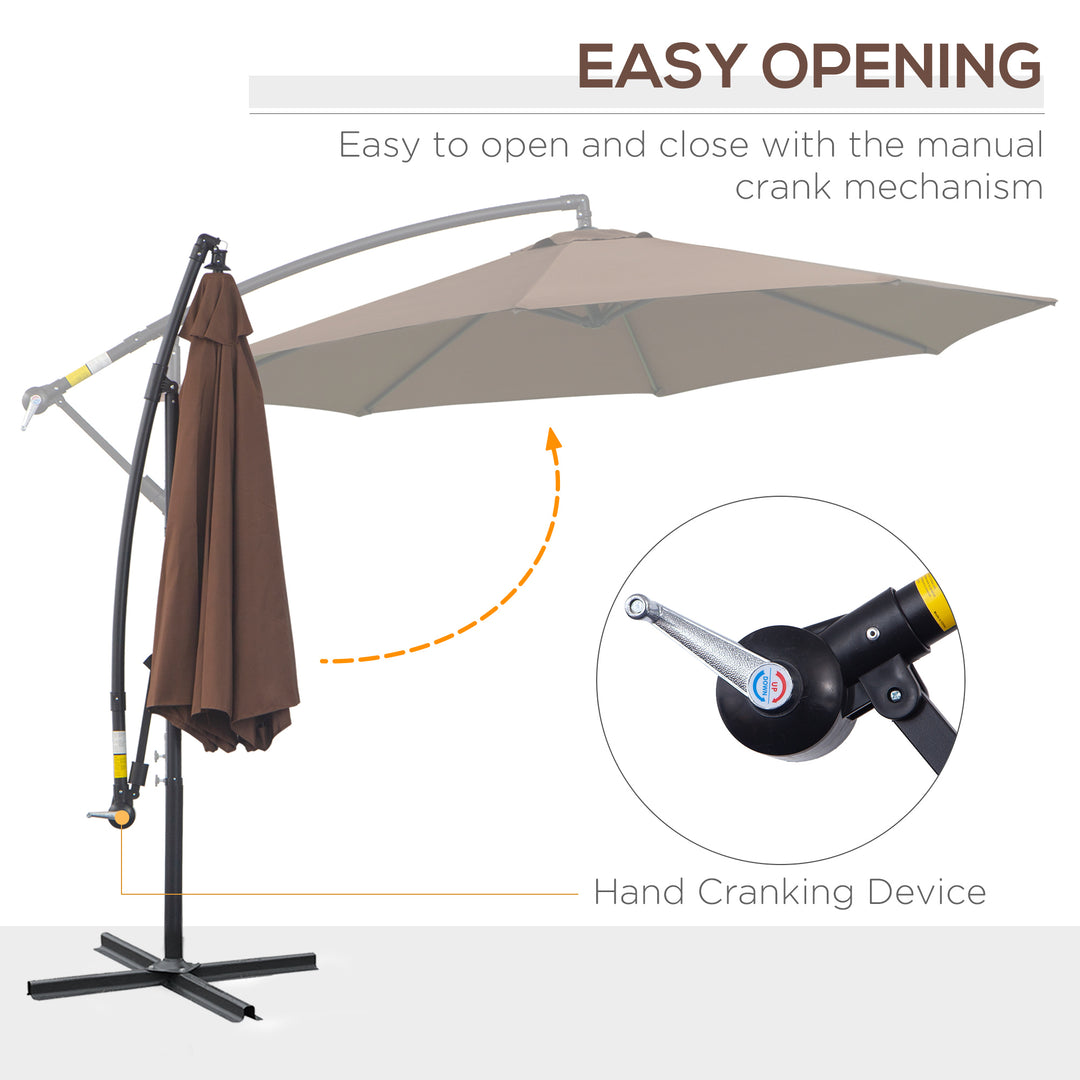 Outsunny 3M Brown Cantilever Umbrella, Hanging Banana Parasol, Steel Frame, for Patio Sun Shade