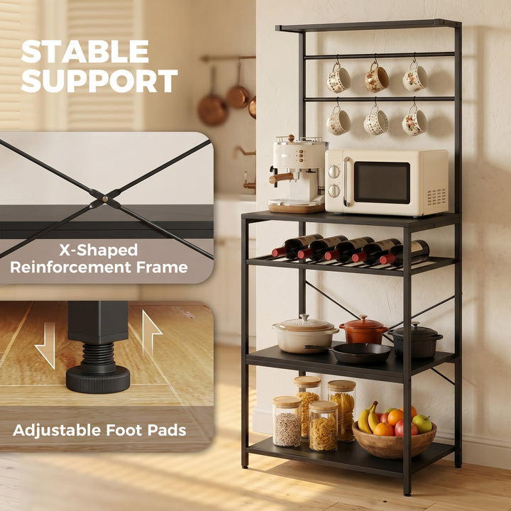 Freestanding Shelving Unit, Industrial Storage Shelf with 6 Hooks and 