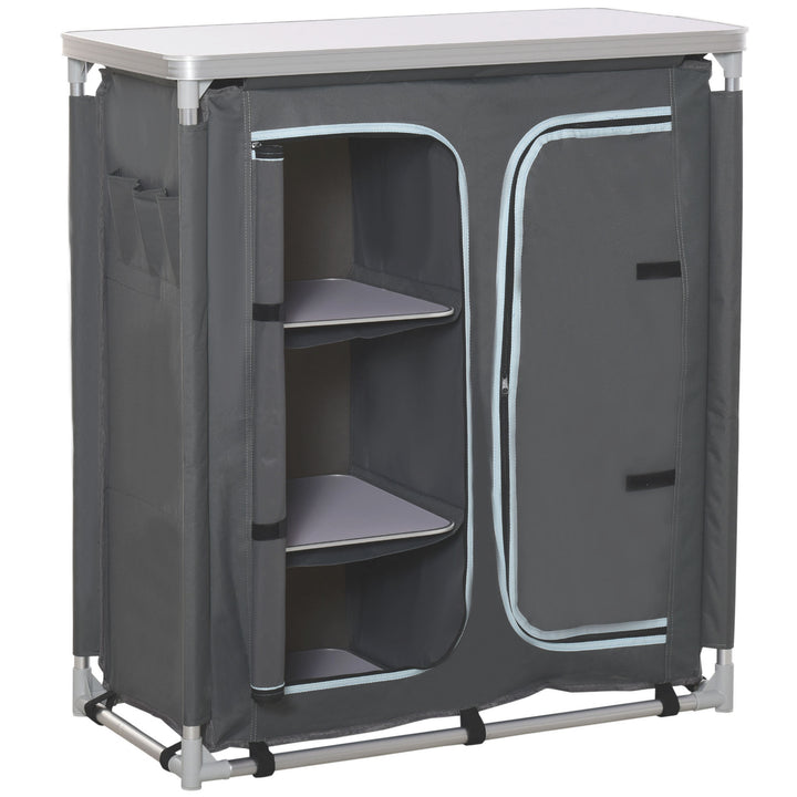 Aluminum Camping Cupboard, Camping Kitchen Station Cook Table with 3-Shelf, Storage Organiser for BBQ Party Picnic