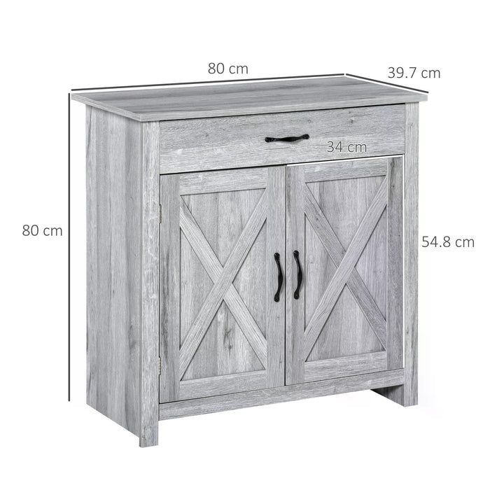 HOMCOM Farmhouse Sideboard: Grey Wood-Effect Storage Cabinet with Barn Doors, Coffee Bar Style | Aosom UK