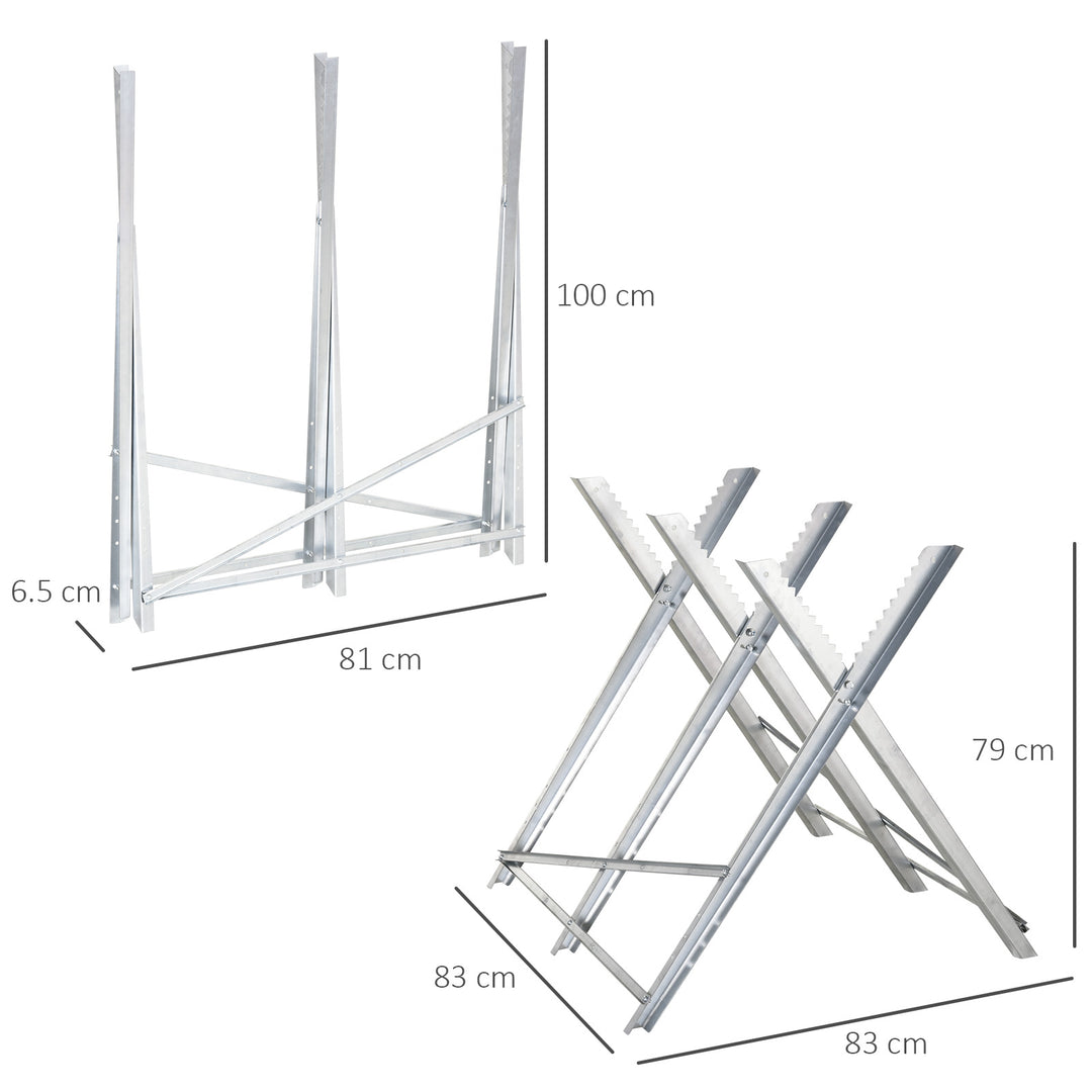 Portable Sawhorse Heavy Duty Steel Adjustable Work Support, Foldable Sawhorse Stand 100 kg Weight Capacity, Silver Tone