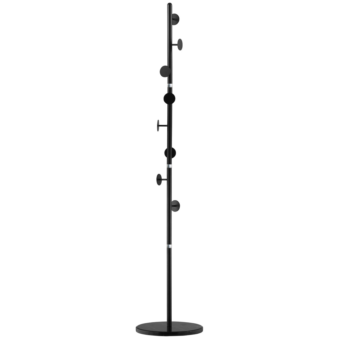 Coat Rack Free Standing Hall Tree with 8 Round Disc Hooks for Clothes, Hats,Purses, Steel Entryway Coat Stand with Marble Base for Entryway, Living Room, Bedroom, Black