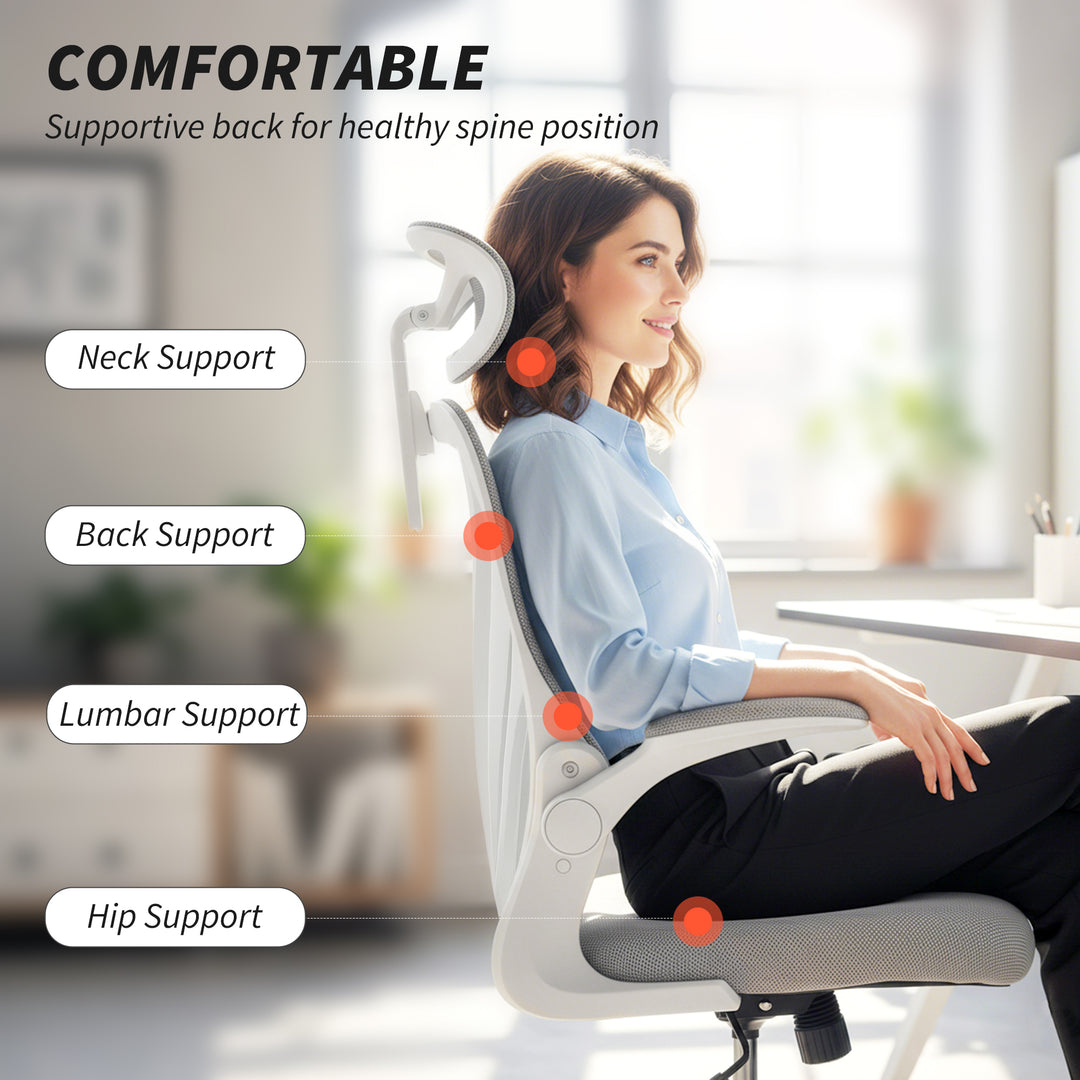 Ergonomic Office Chair with Foldable Backrest, 2D Headrest