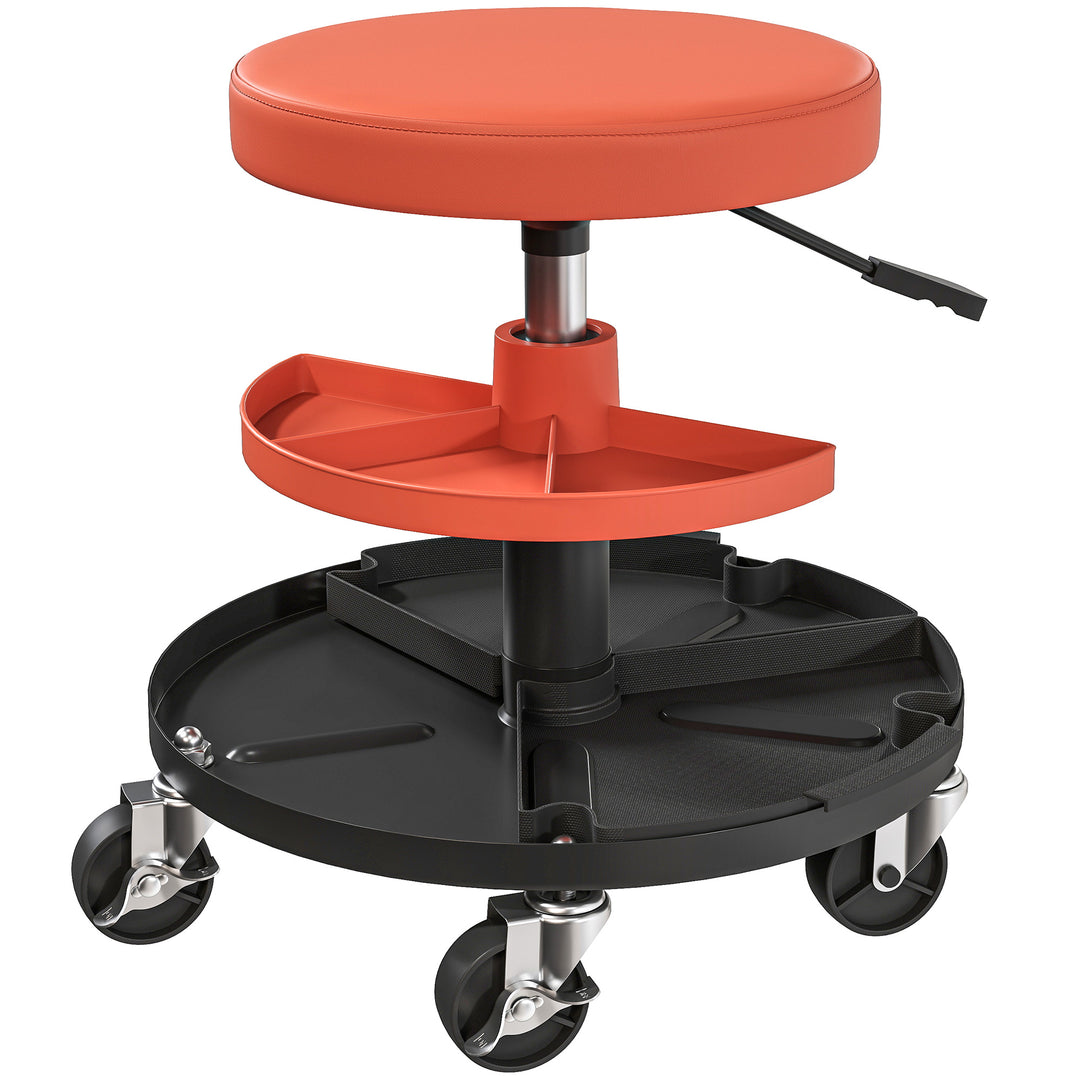 Rolling Mechanic Stool, 135kg Capacity Workshop Stool, 360° Swivel Roller Padded Creeper Seat with Wheels, Tool Trays Storage for Garage, Shop, Auto Repair, Yellow