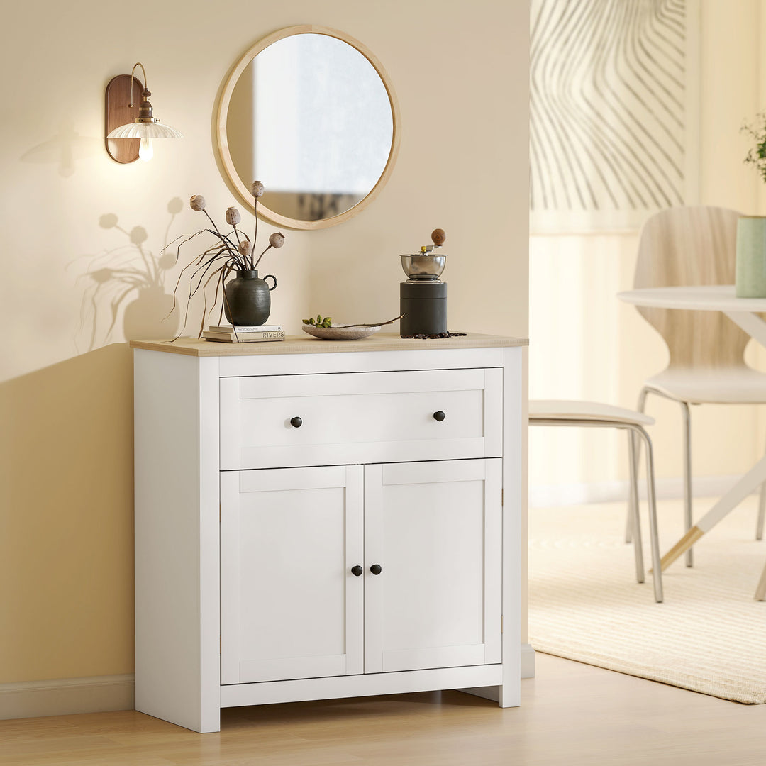 Sideboard Storage Cabinet, Morden Kitchen Cupboard with Adjustable Shelf, Drawer and Double Doors, Sideboard for Living Room, Dining Room, Hallway, White