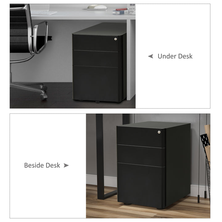 Lockable Cabinet, Rolling Filing Cabinet with 3 Drawers, Steel Office Drawer Unit for A4, Letter, Legal Sized Files