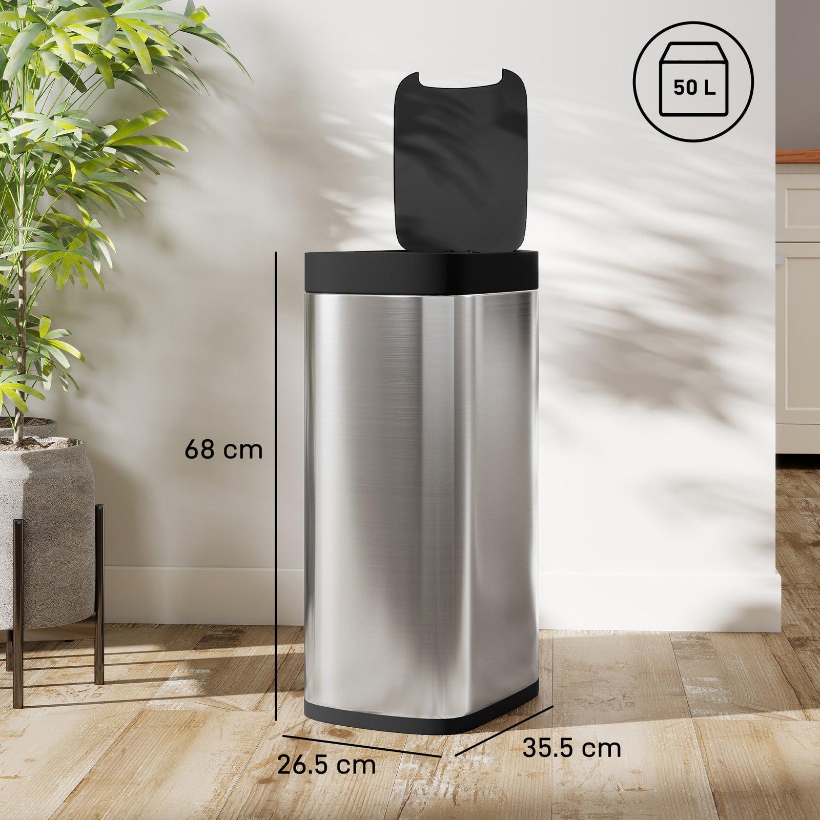 50L Sensor Bin, Automatic Kitchen Bin, Manual Override, Battery Operat