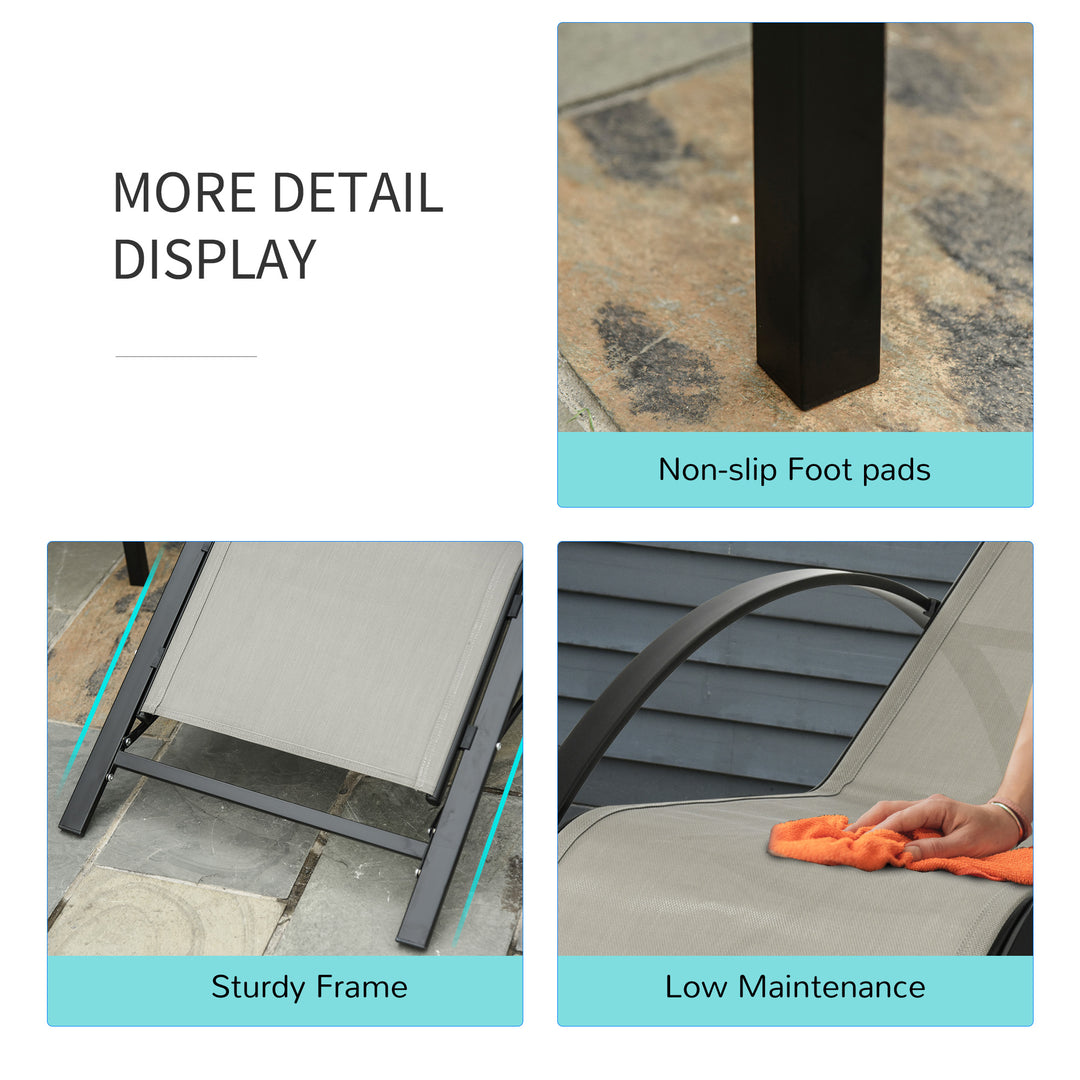 MCL 3 Pieces Sun Lounger Chair Set, Metal Frame Garden Outdoor Sunbathing Chair with Side Table and Armrest, Grey