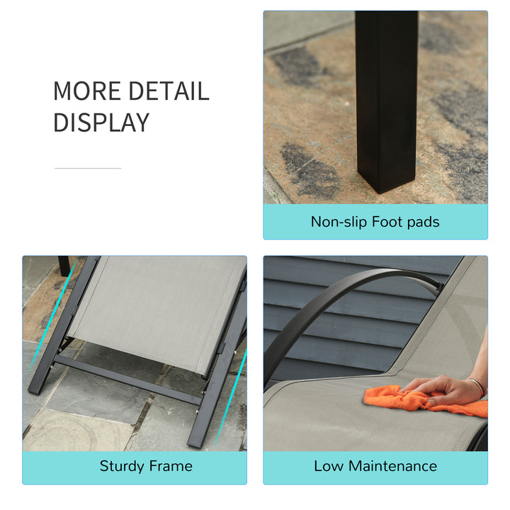 MCL 3 Pieces Sun Lounger Chair Set, Metal Frame Garden Outdoor Sunbathing Chair with Side Table and Armrest, Grey