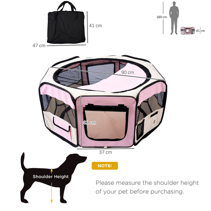 PawHut Playpen for Small Pets, Fabric Construction, Ideal for Puppies, Cats, Rabbits, Guinea Pigs, Dia90 x 41H cm, Pink and Cream | Aosom UK