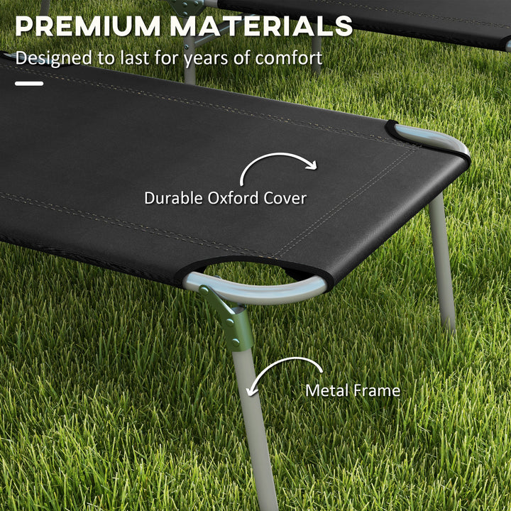Foldable Sun Lounger Set of 2 with Sun Shade & Adjustable Backrest - Black