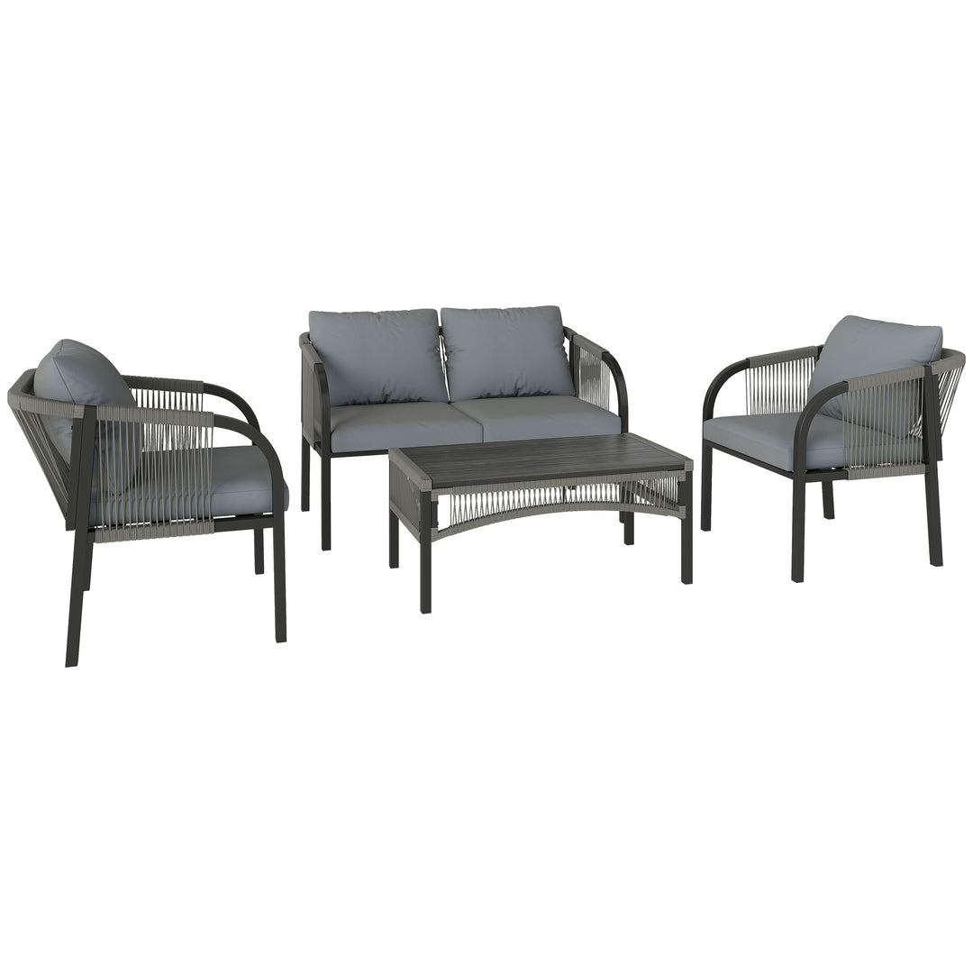 4 Piece Rattan Garden Furniture Set with Loveseat, Armchairs, Table, S