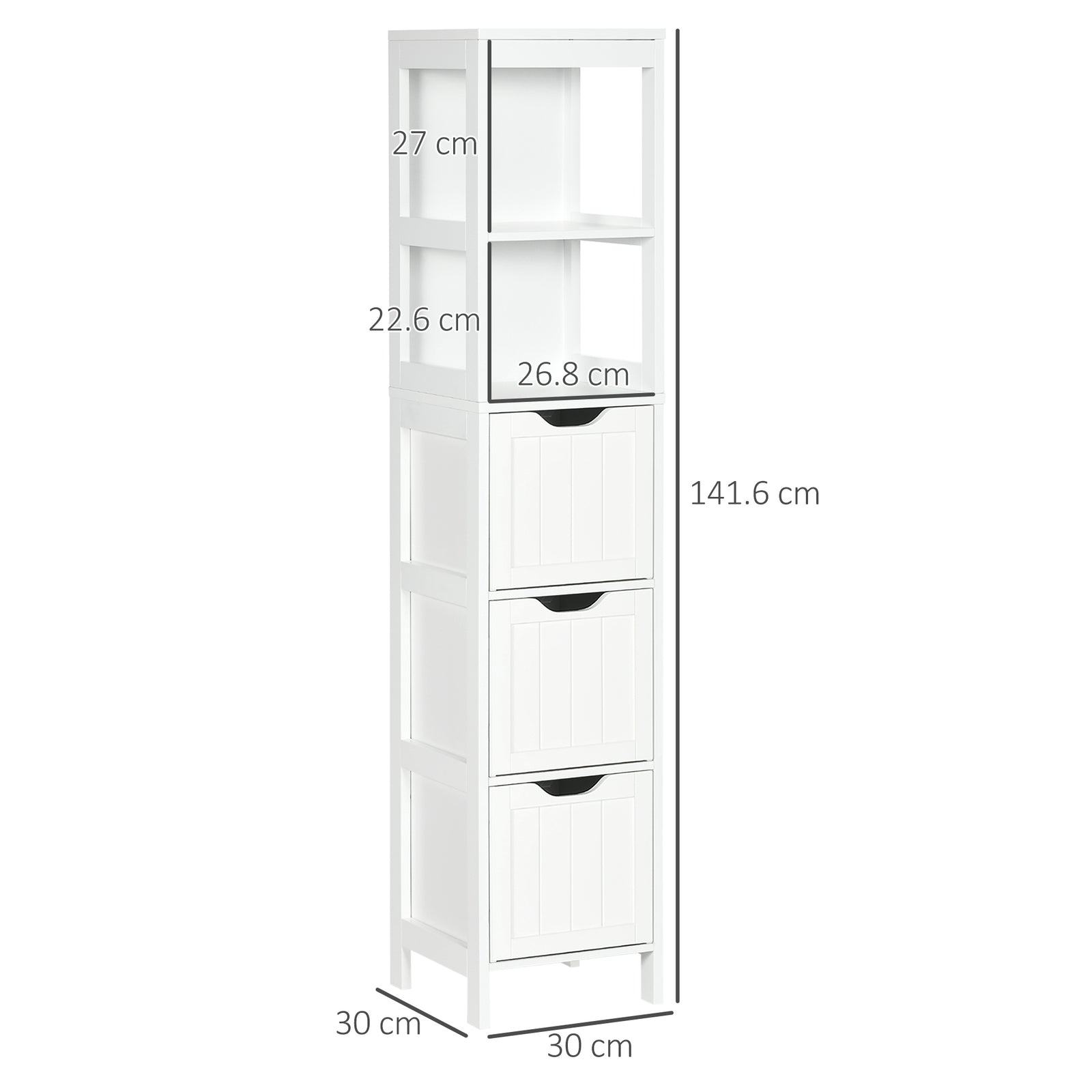 Narrow Floor Cabinet, Bathroom Cabinet with 3 Drawers and 2 Open Shelv