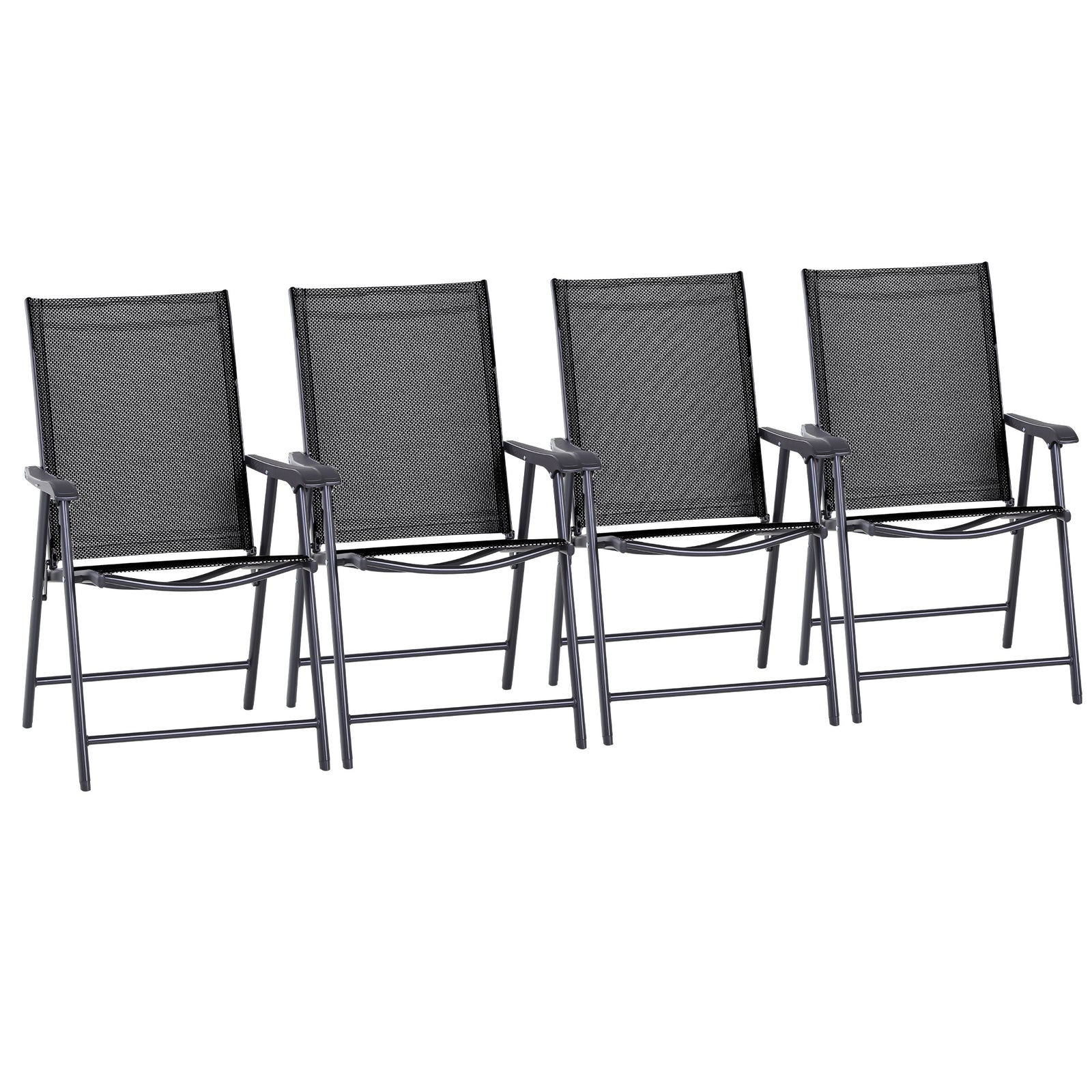 Set of 4 Folding Garden Chairs, Metal Frame Garden Chairs Outdoor Patio Park Dining Seat with Breathable Mesh Seat, Black