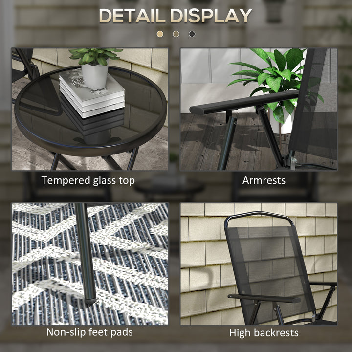 Three-Piece Garden Seat Set, with Glass-Top Table - Black