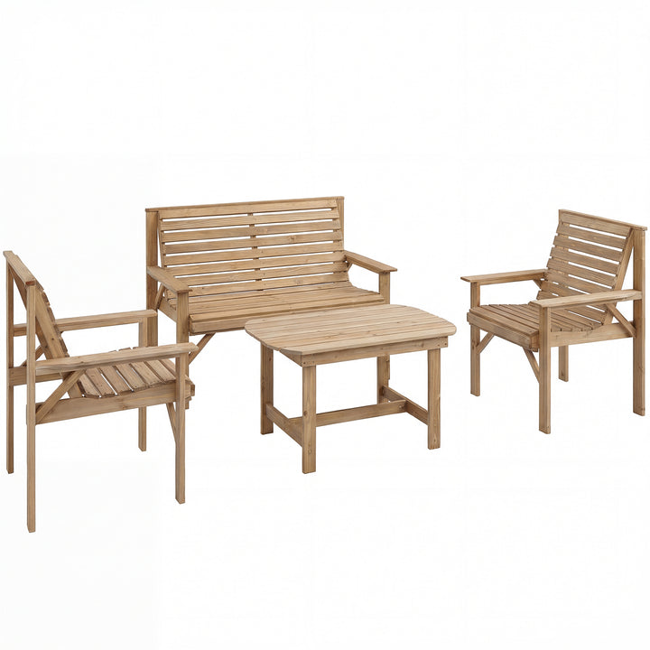 4 Piece Wooden Garden Furniture Set, Outdoor Garden Sofa Set with 2 Ar