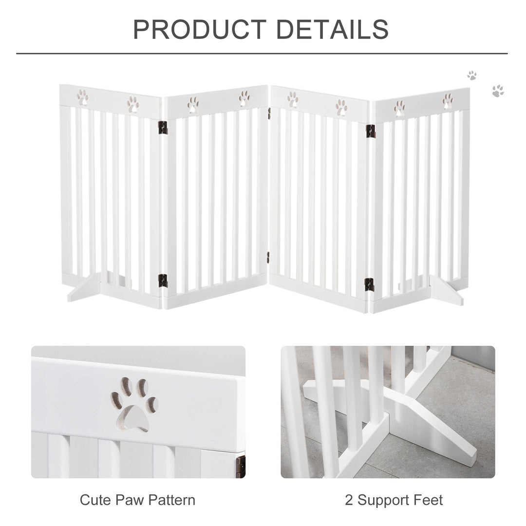 Wooden Pet Gate Foldable Freestanding Dog Safety Barrier w/ Support Feet