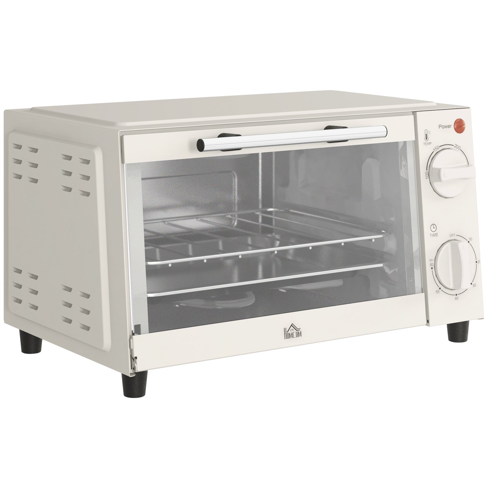 Mini Oven, 9L Countertop Electric Grill, Toaster Oven with Adjustable Temperature, Timer, Dishwasher Safe Baking Tray and Wire Rack, 750W, Cream