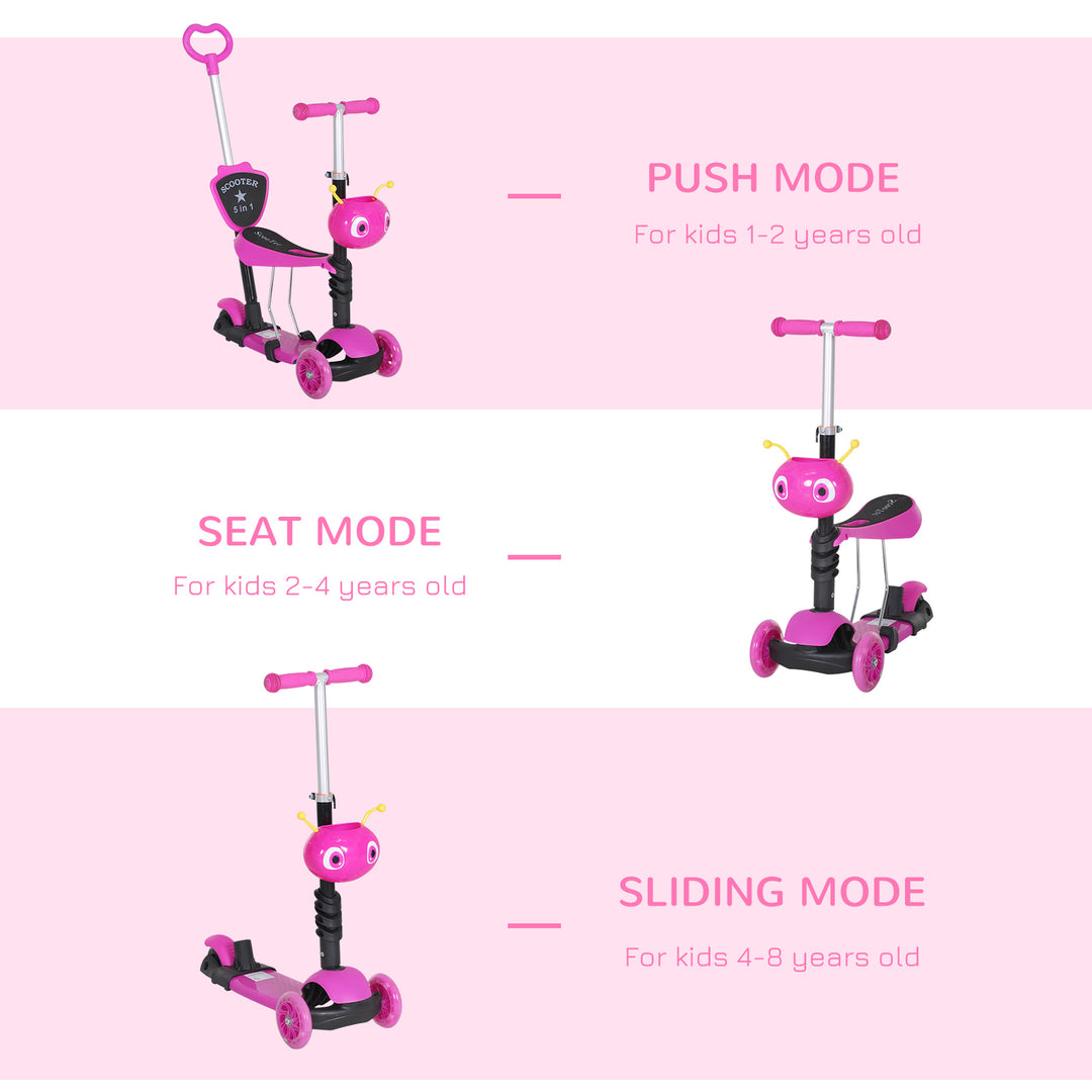 Adjustable Kids Toddler Scooter, with Removable Seat, Back Handle, Pink