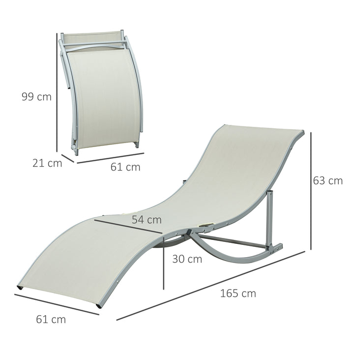 Set of 2 S-shaped Foldable Lounge Chair Sun Lounger Reclining Outdoor Chair for Patio Beach Garden, Beige