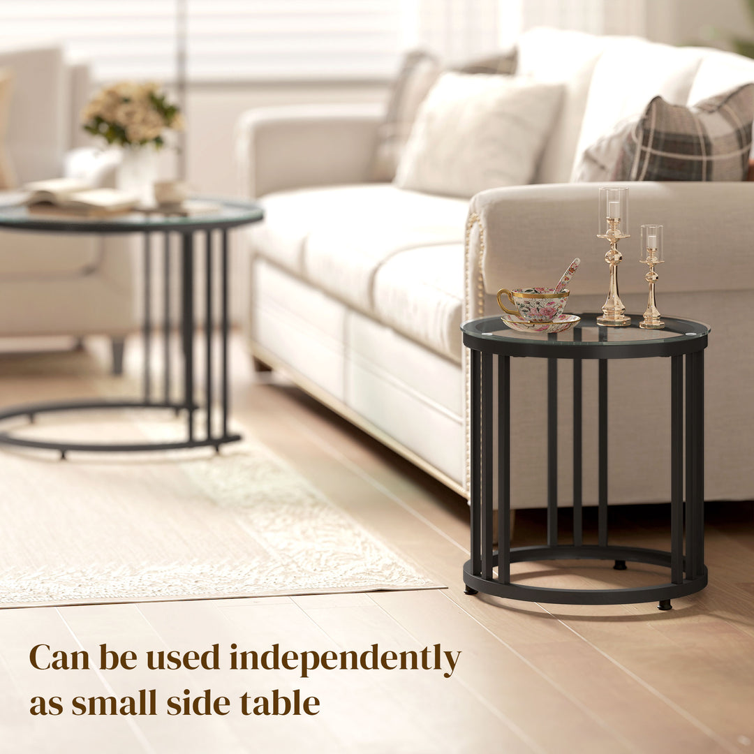 Round Coffee Tables Set of 2, Nesting Tables with Tempered Glass Top a