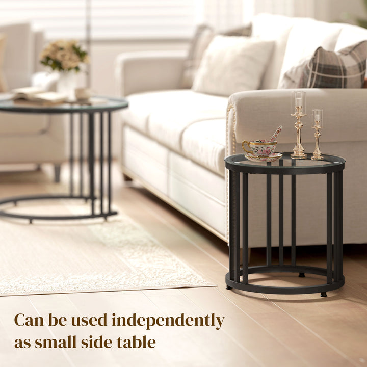 Round Coffee Tables Set of 2, Nesting Tables with Tempered Glass Top a