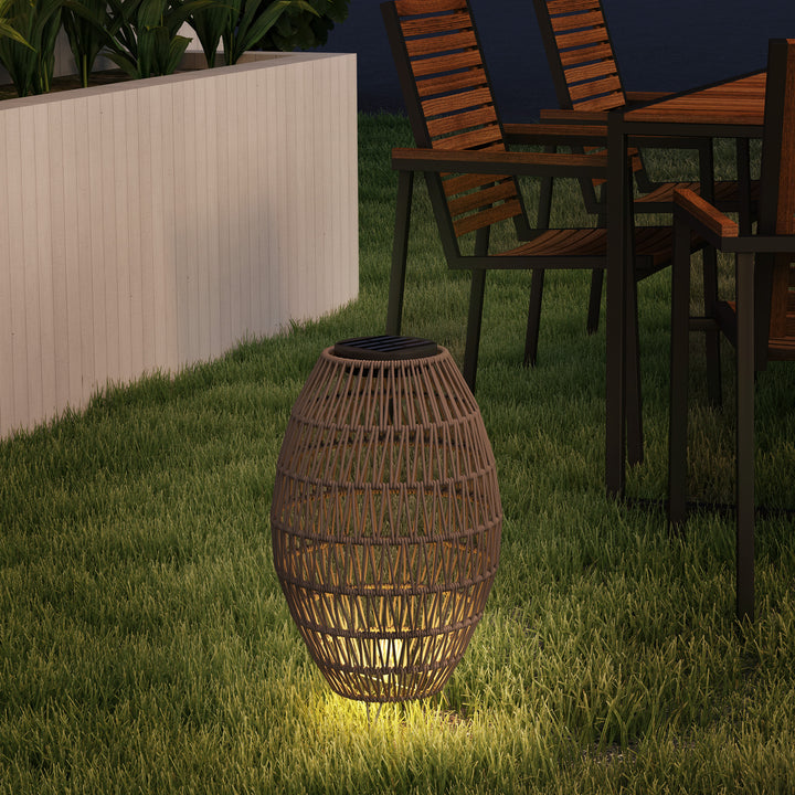 Rattan Solar Lamp, Garden Solar Lantern with Auto On/Off Light, IP44 Waterproof, Decorative Outdoor Rattan Lamp for Porch, Pathway, Dark Brown