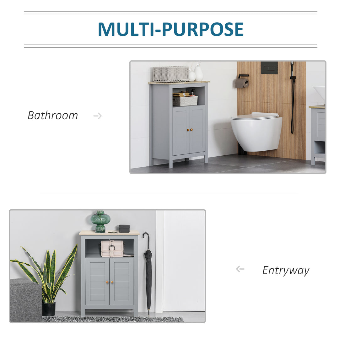 Bathroom Floor Cabinet, Free Standing Cupboard with Double Doors and Adjustable Shelf for Kitchen, Hallway, Living Room, Grey