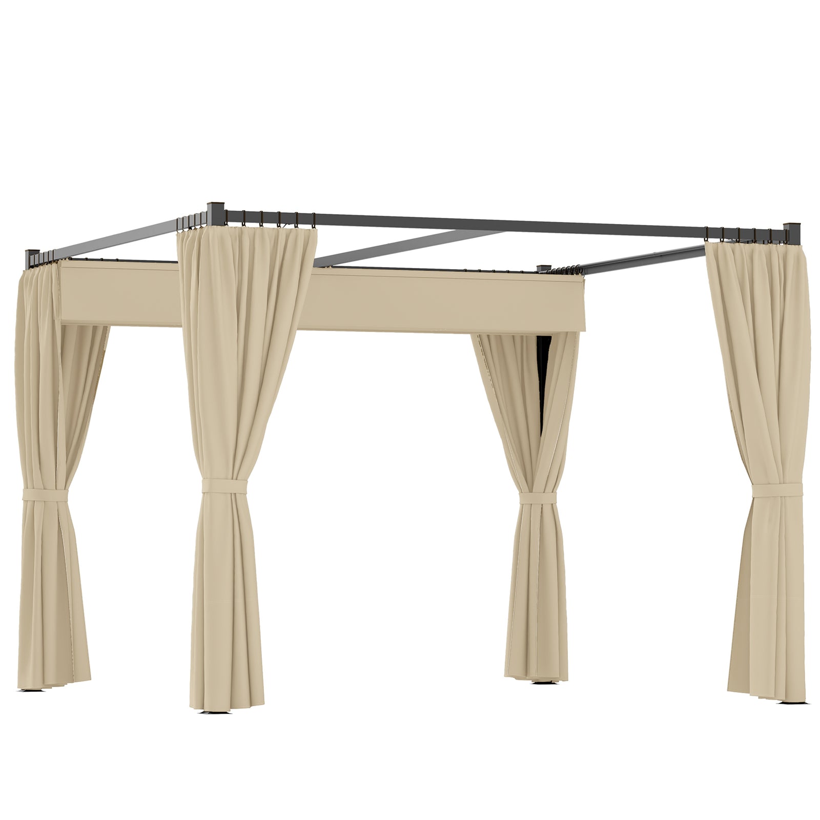 3 x 3m Retractable Roof Pergola, with Curtains - Khaki